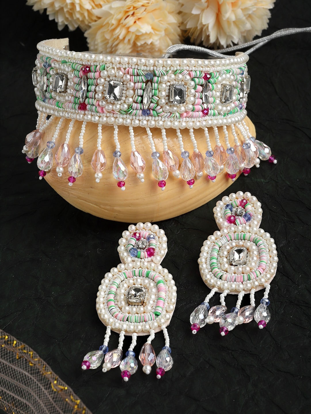 

Moedbuille Silver-Plated Crystal Studded & Beaded Jewellery Set