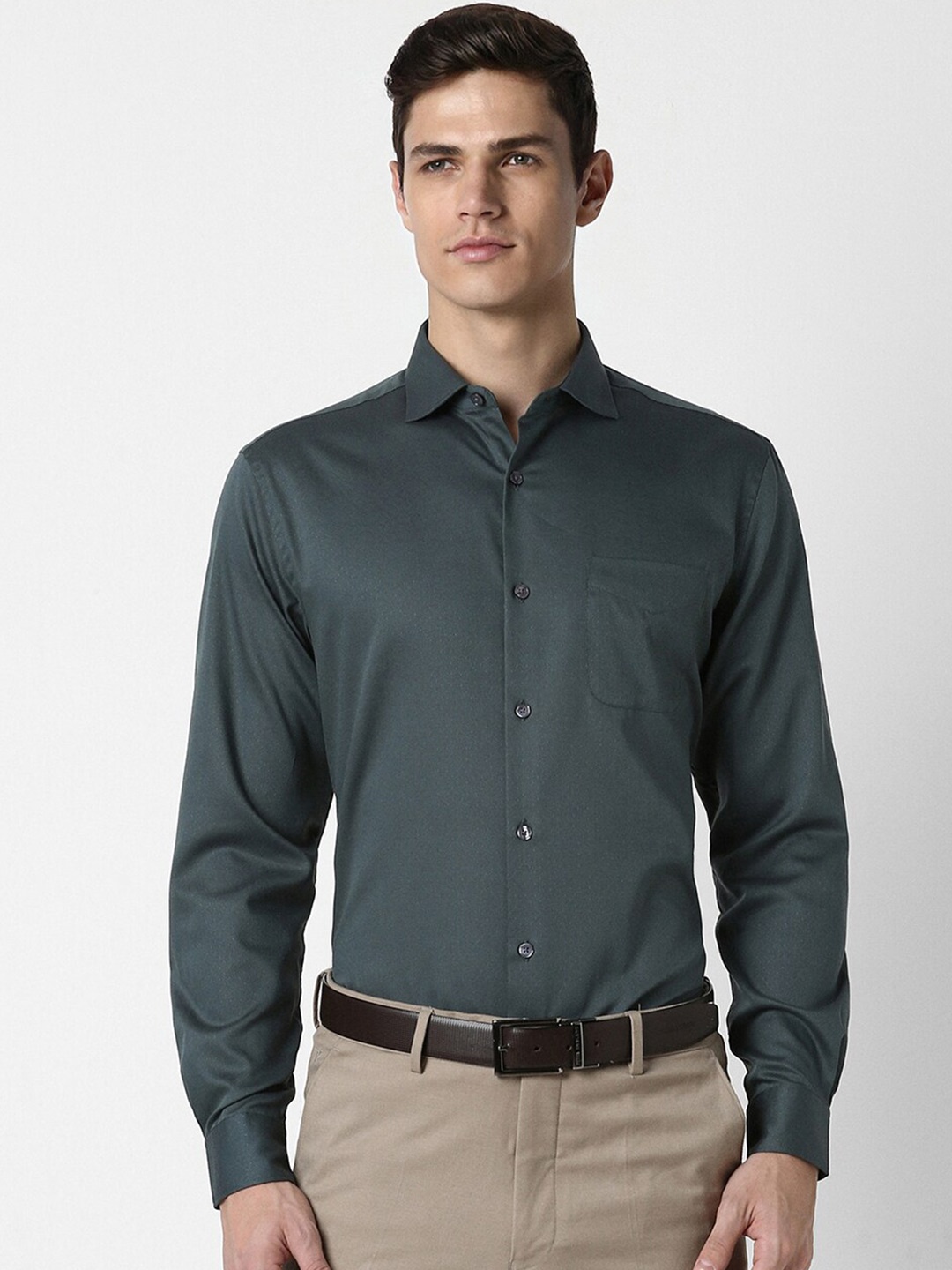 

Peter England Elite Textured Slim Fit Pure Cotton Formal Shirt, Green