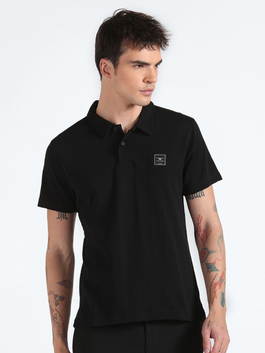 

Flying Machine Polo Collar Short Sleeves T-shirt, Black