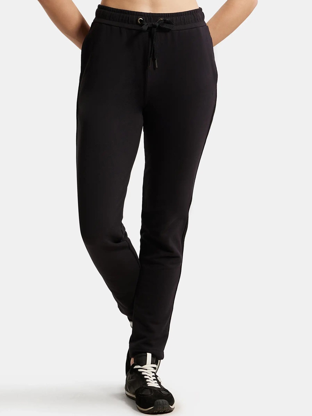 

Jockey Super Combed Cotton French Terry Straight Fit Trackpants with Side Pockets -AW60, Black