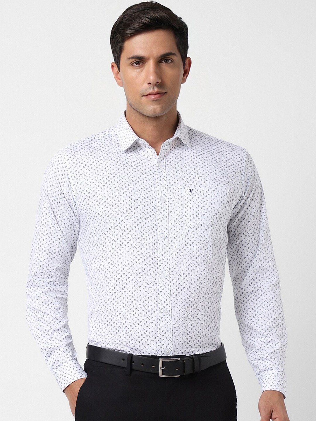 

V Dot Slim Fit Micro Ditsy Printed Pure Cotton Formal Shirt, White