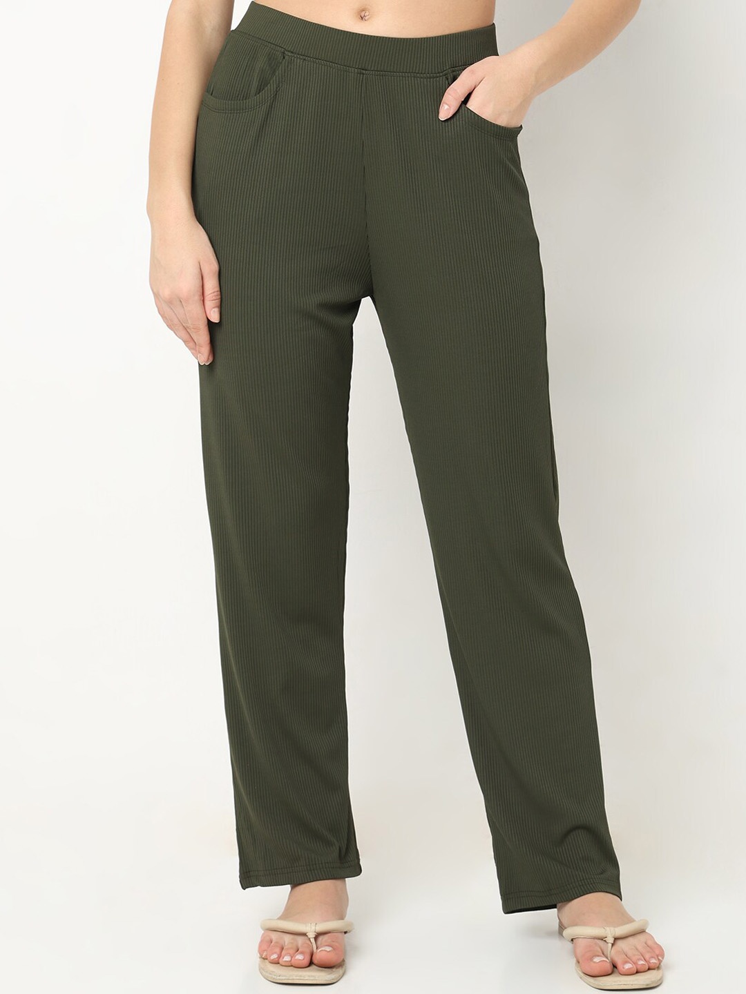 

Smarty Pants Women Ribbed Cotton Lounge Pants, Olive