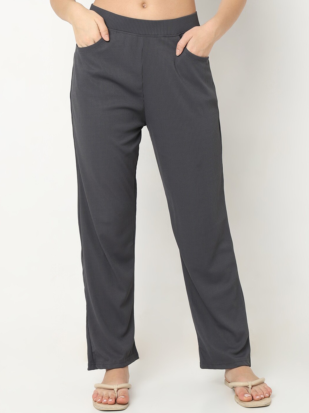 

Smarty Pants Women Ribbed Cotton Lounge Pant, Grey