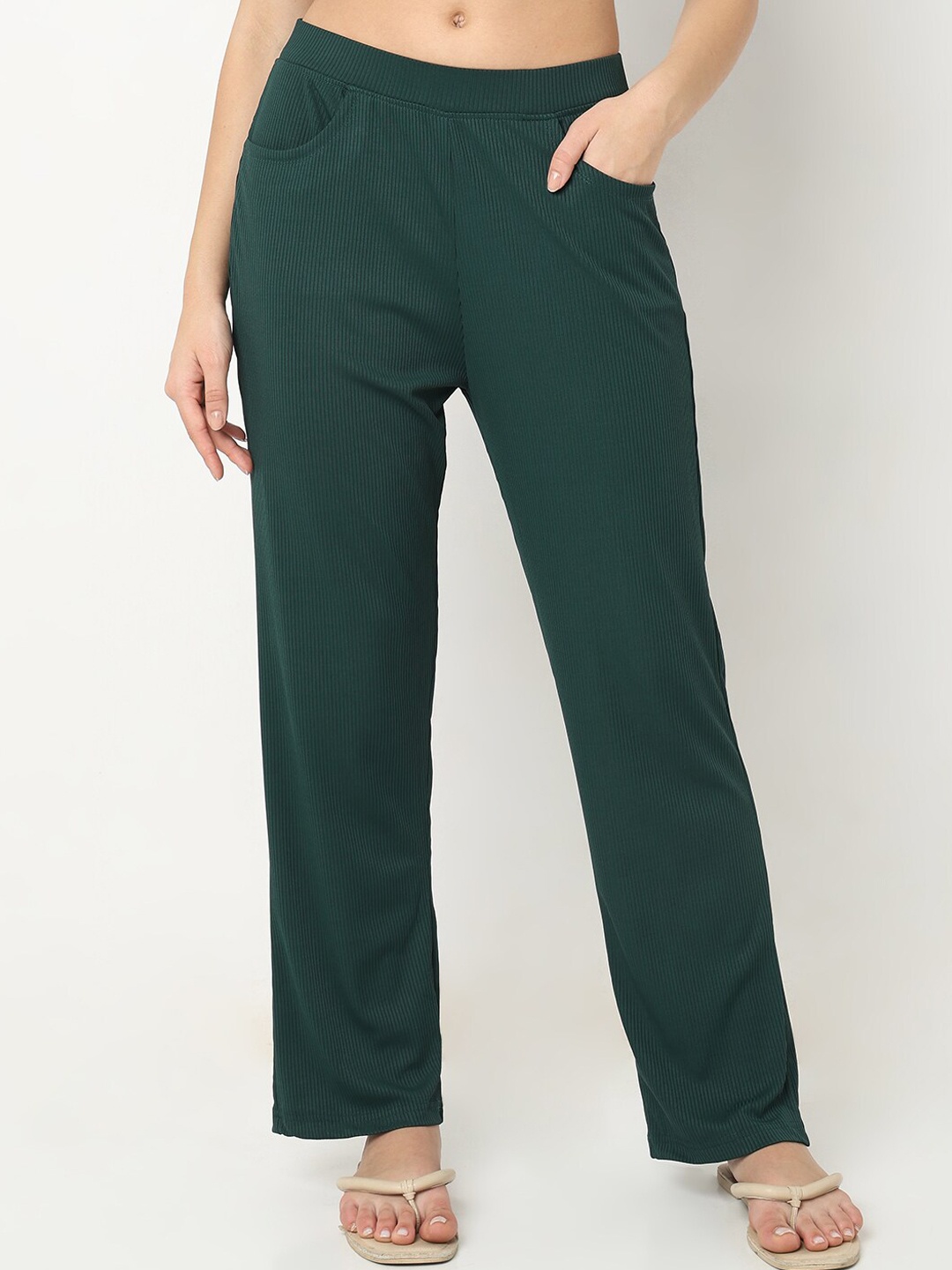 

Smarty Pants Women Ribbed Cotton Lounge Pant, Green