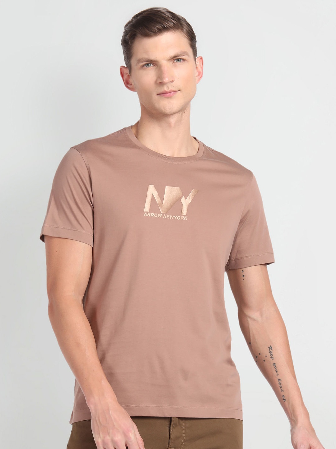 

Arrow New York Typography Printed Pure Cotton T-shirt, Beige