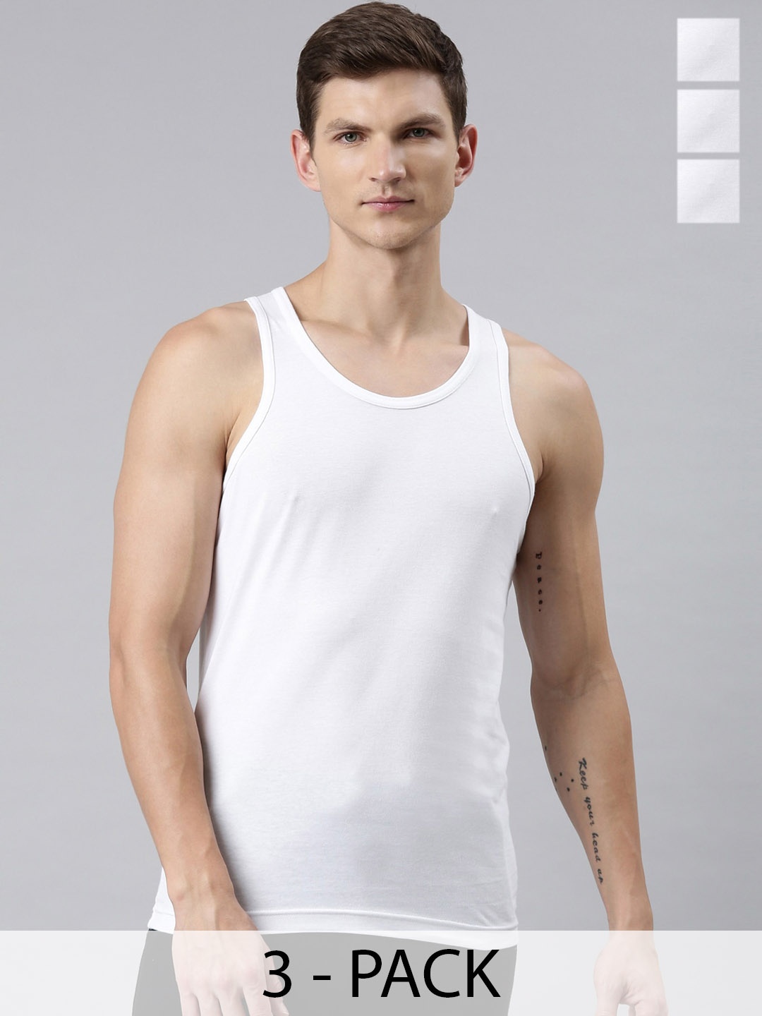 

FASO Pack Of 3 Dry Label Free Comfortable Cotton Undershirt Innerwear Vests, White