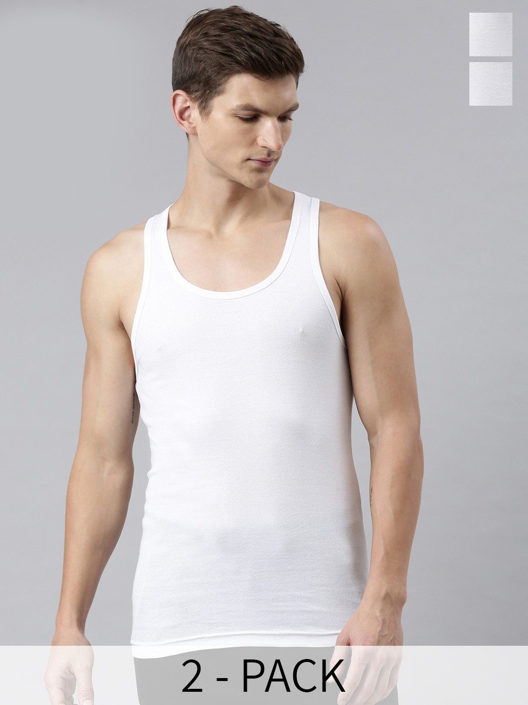

FASO Pack of 2 Pure Cotton Innerwear Vests K103-SQ-PO2-WHITE