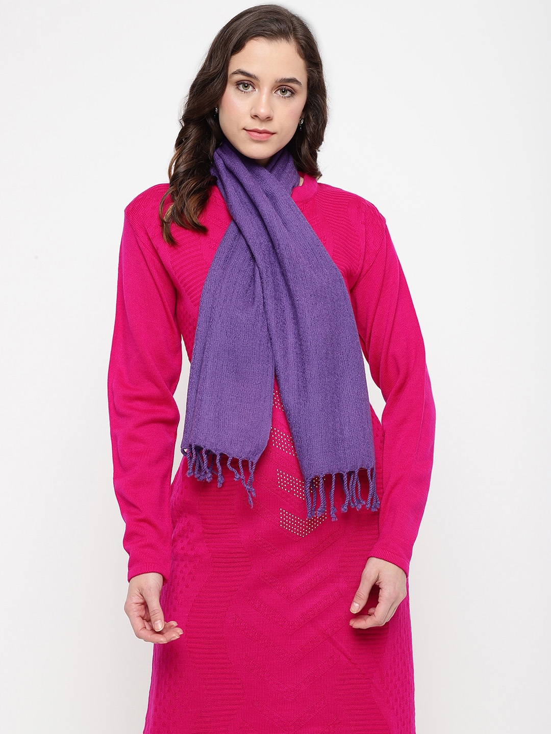 

La Vastraa Tasseled Border Acrylic Muffler, Purple