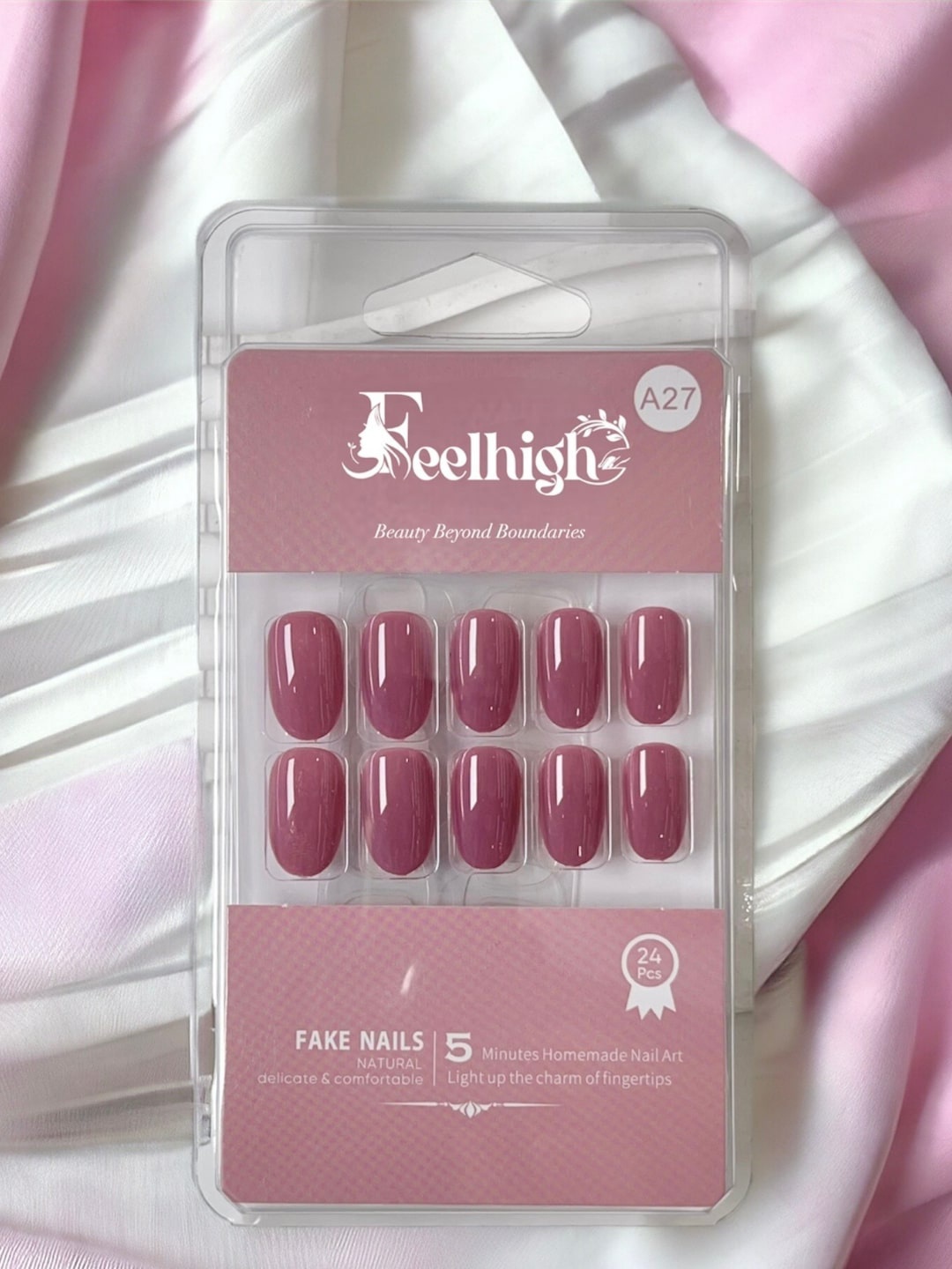 

FEELHIGH 24-Pcs Long Lasting Reusable Artificial Fake Nail Set - A27, Red