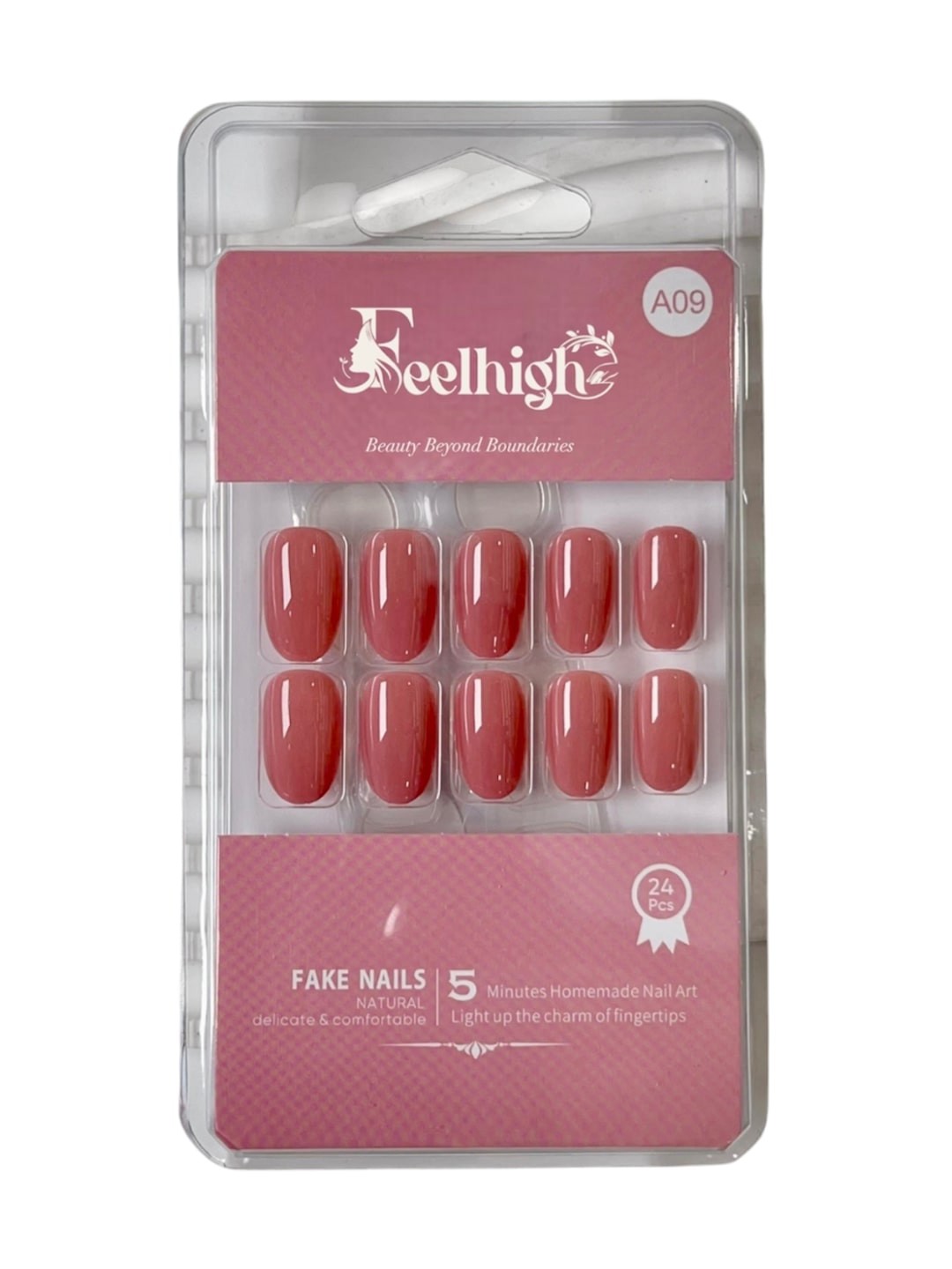 

FEELHIGH 24-Pcs Long Lasting Reusable Artificial Fake Nail Set - A09, Red