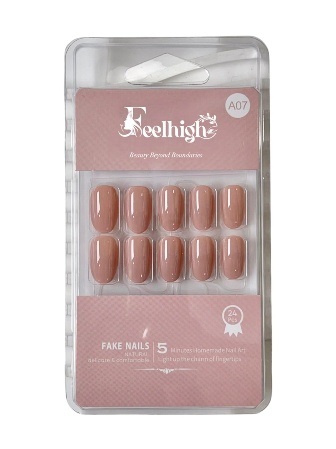 

FEELHIGH 24-Pcs Stick On Reusable Waterproof Press On Nails - A07, Nude