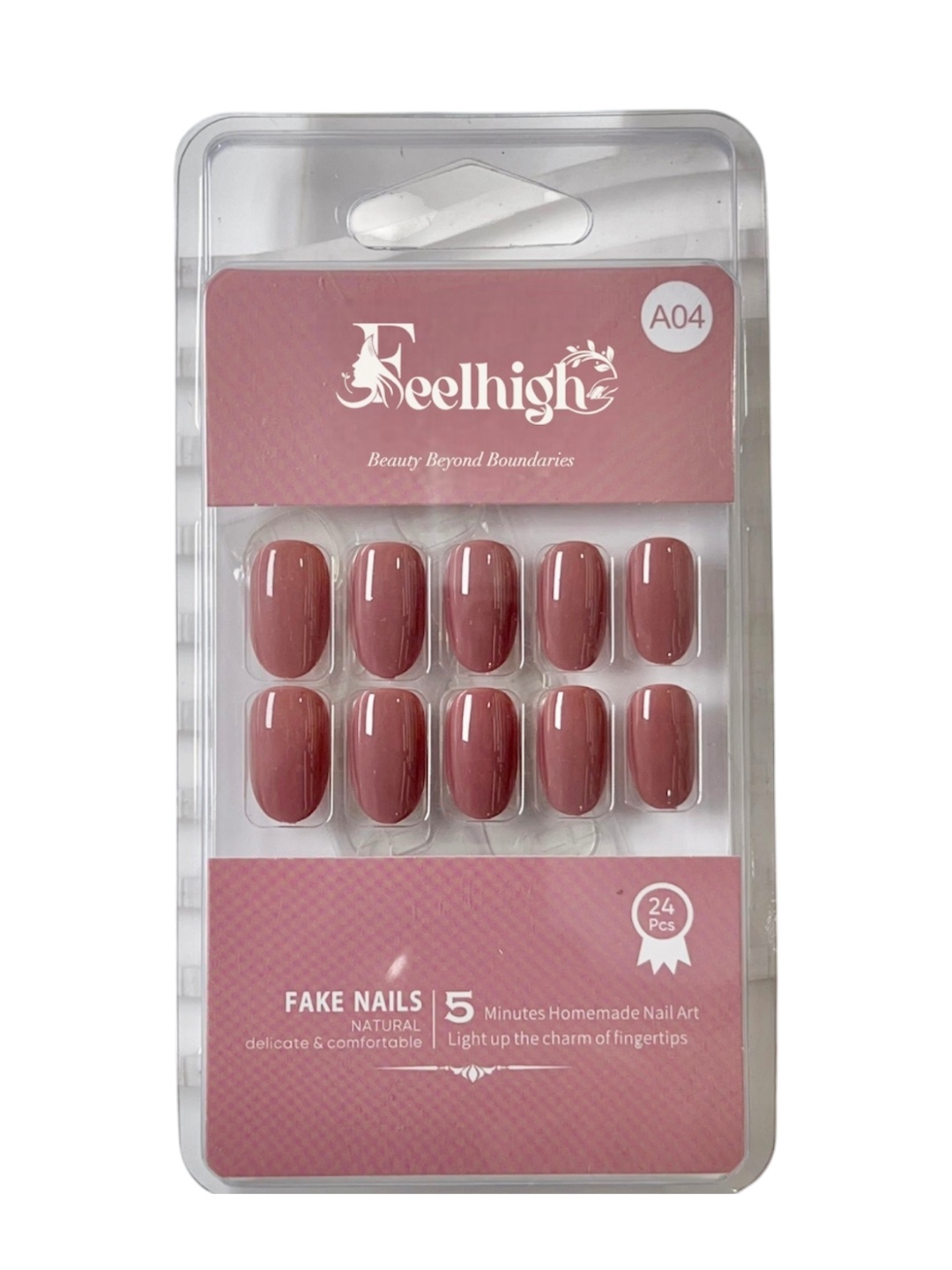 

FEELHIGH 24-Pcs Stick On Reusable Waterproof Press On Nails - A04, Brown