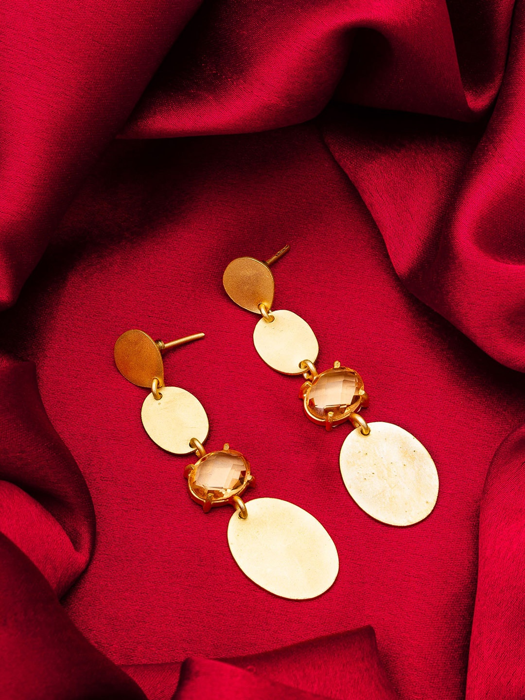 

aadita Gold-Plated Stone-Studded Drop Earrings