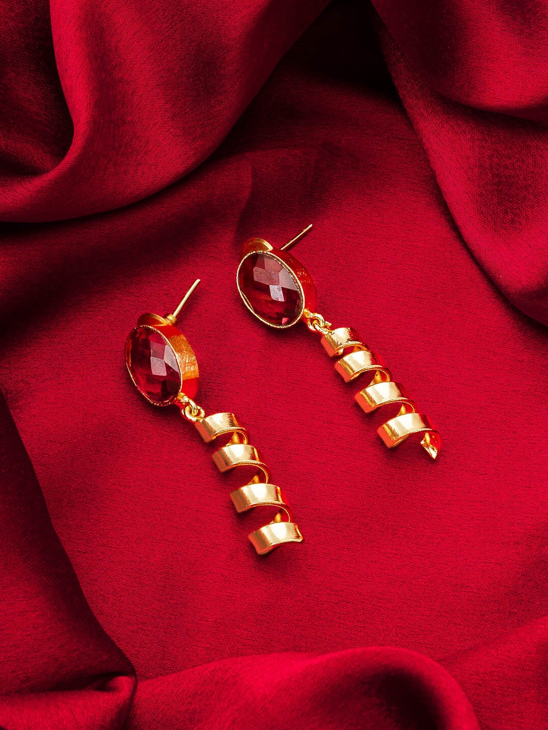 

aadita Gold-Plated Stone Studded Contemporary Drop Earrings