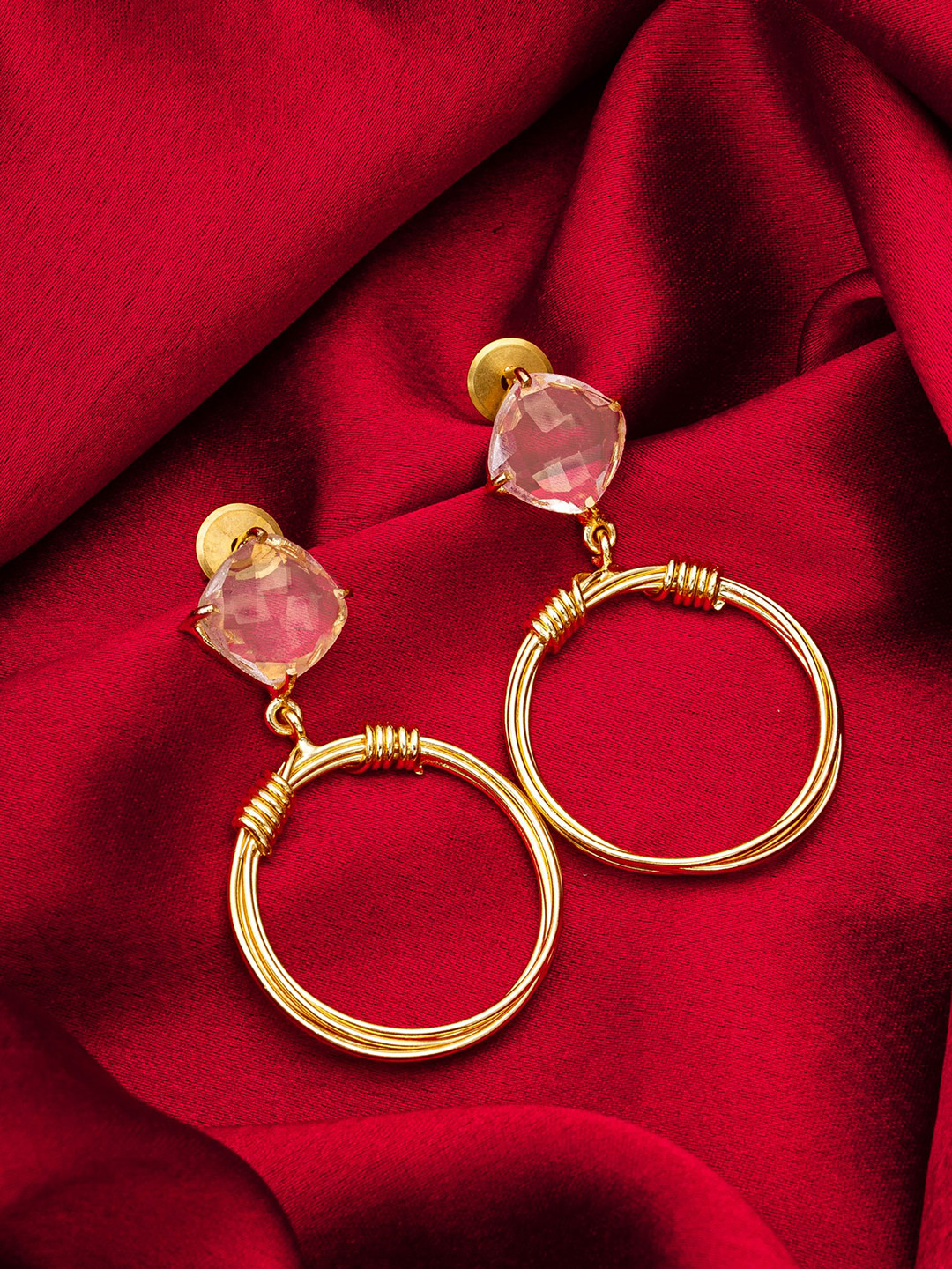 

aadita Gold-Plated Stone-Studded Drop Earrings