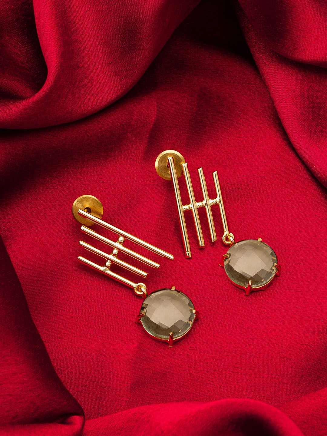 

aadita Gold-Plated Stone Studded Contemporary Drop Earrings