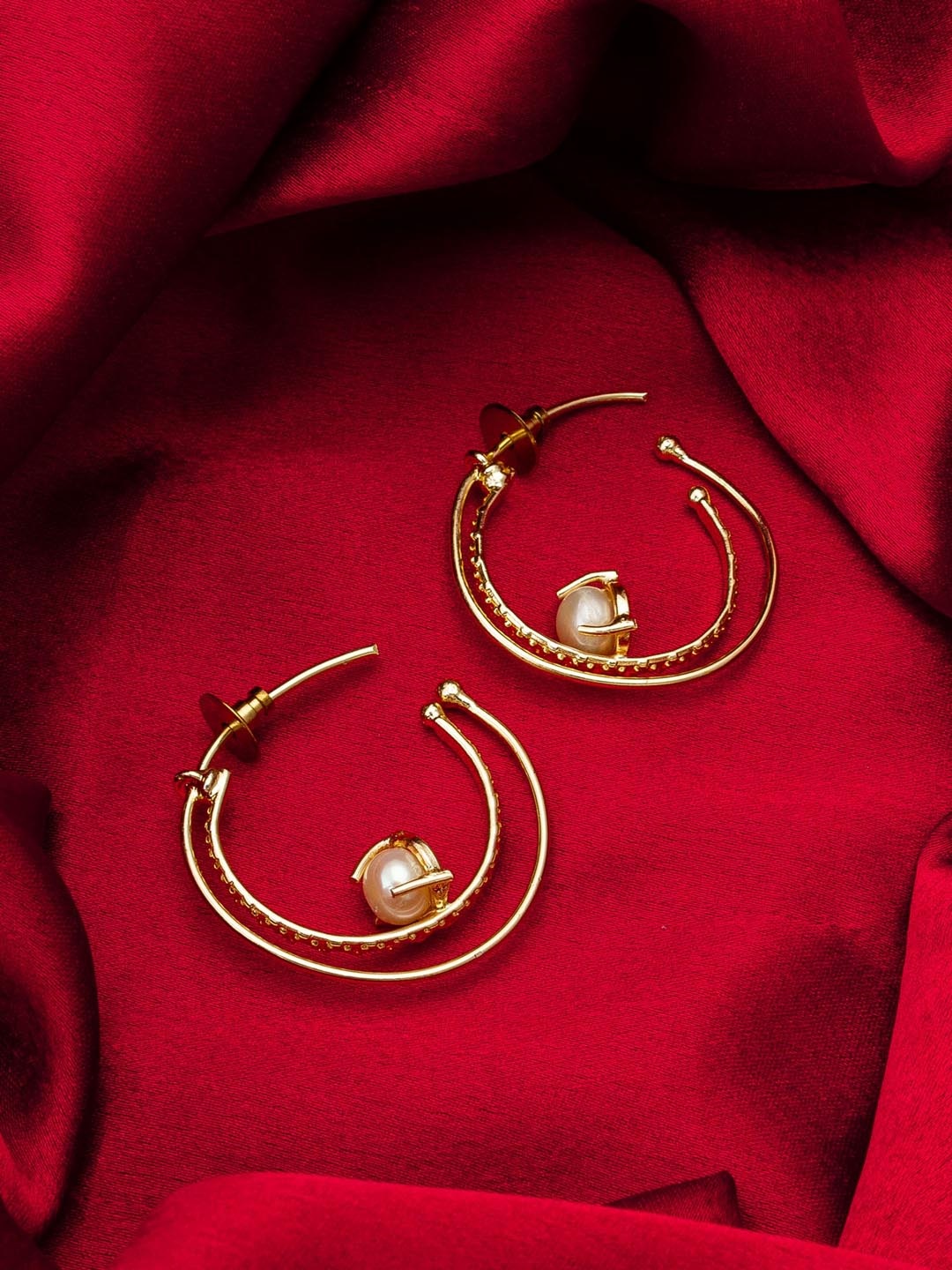 

aadita Gold-Plated Stone Studded Contemporary Hoop Earrings