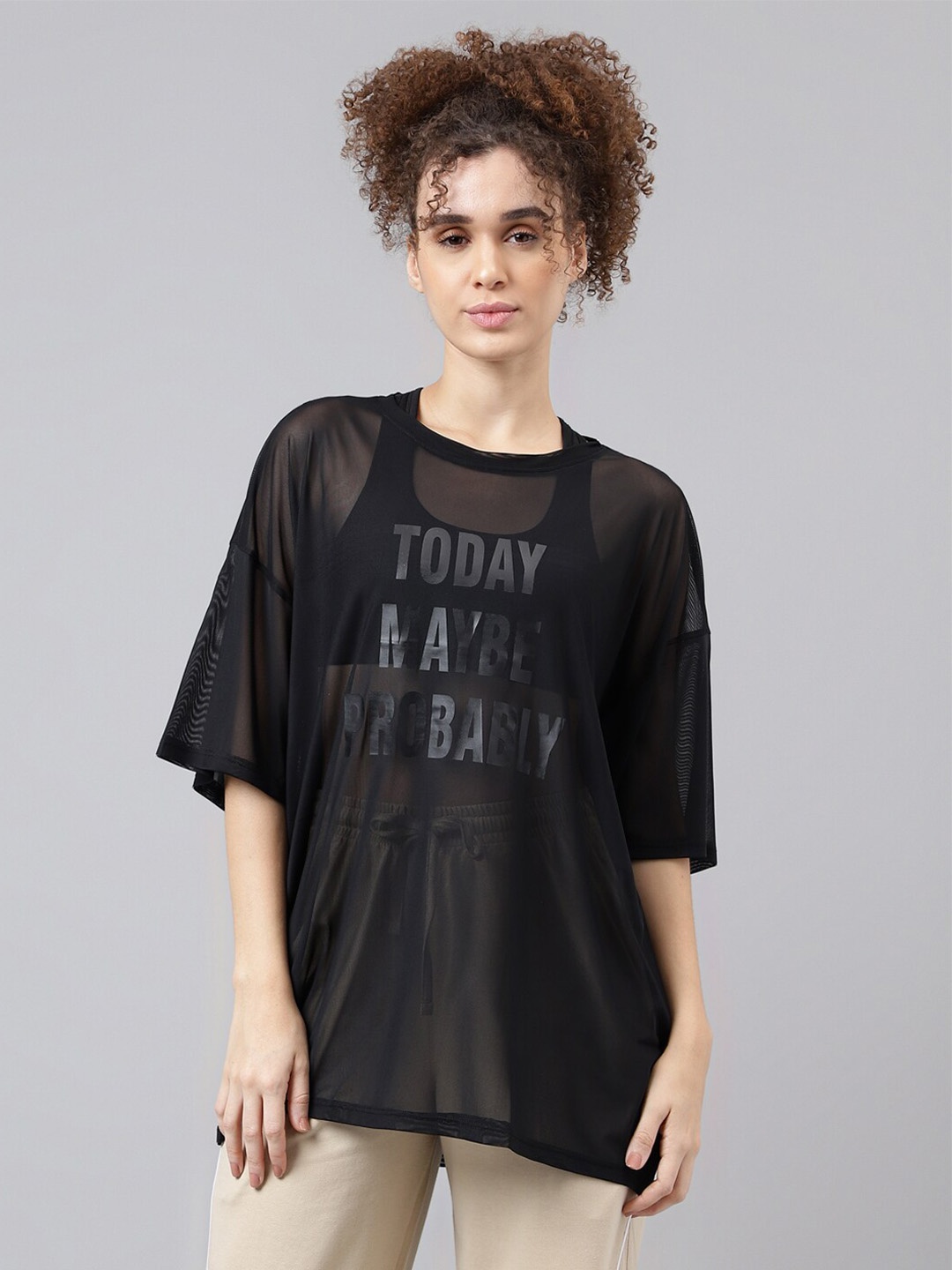 MKH Typography Printed Relaxed Fit Sheer Dri-FIT T-shirt, Black
