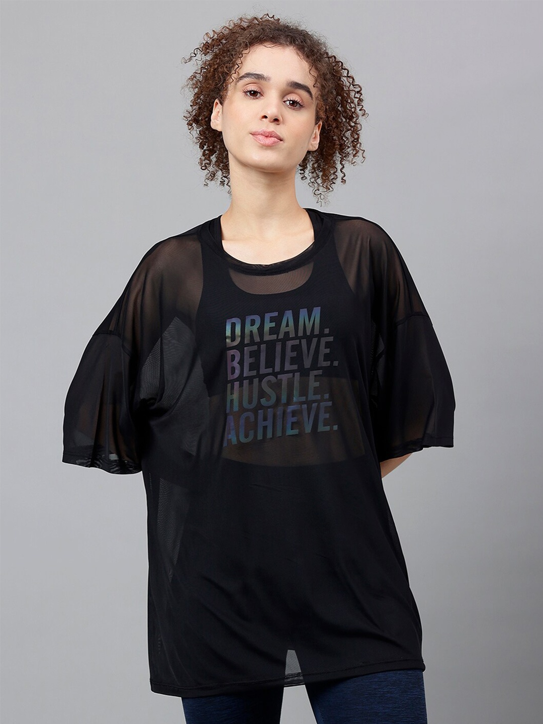 MKH Dri-FIT Typography Printed Drop Shoulder Sleeves Relaxed Fit Sports T-shirt, Black
