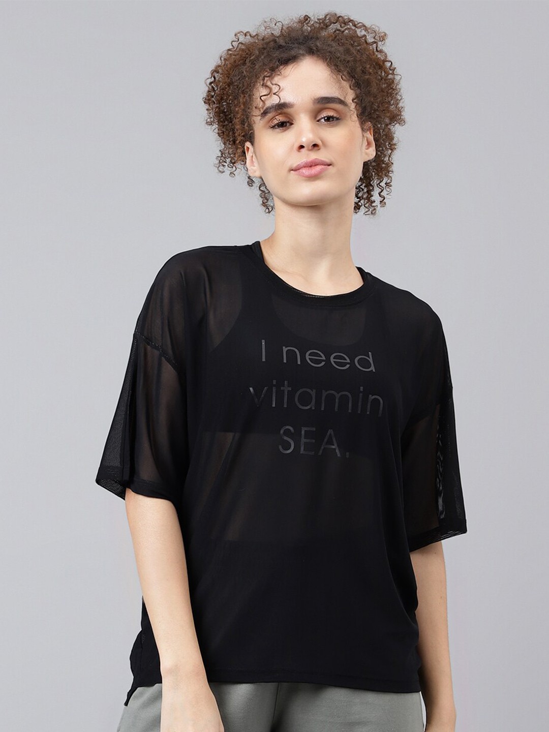 

MKH Typography Printed Drop Shoulder Sleeves Dri FIT Relaxed Fit Sports T-shirt, Black
