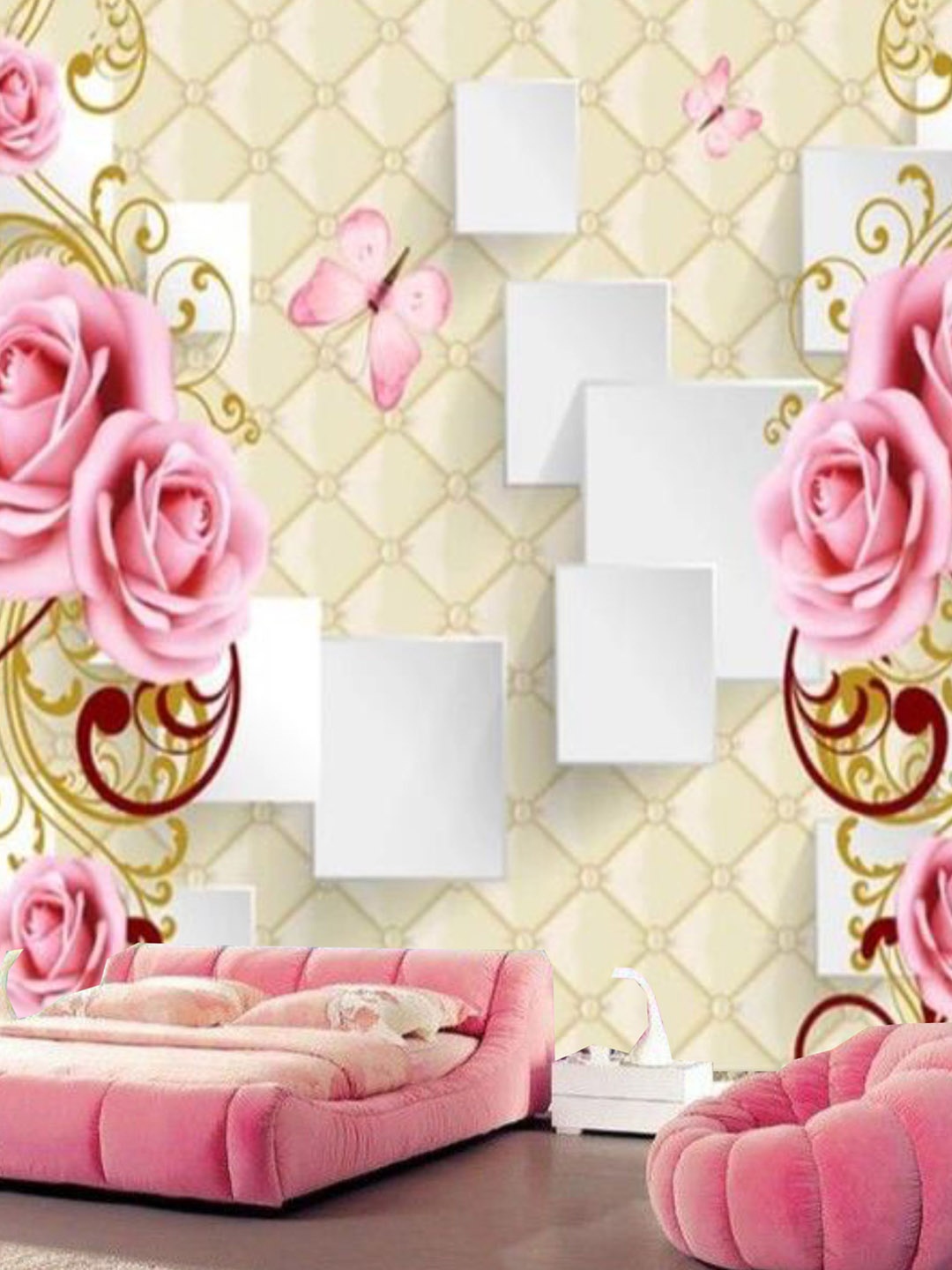 

KSHIRSA Beige Floral Printed Self Adhesive Removable Waterproof Wallpaper