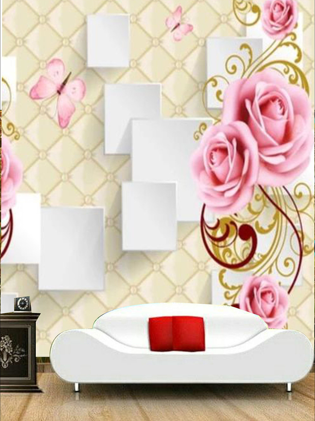 

KSHIRSA Beige Floral-Printed Self Adhesive Removable Waterproof Wallpaper