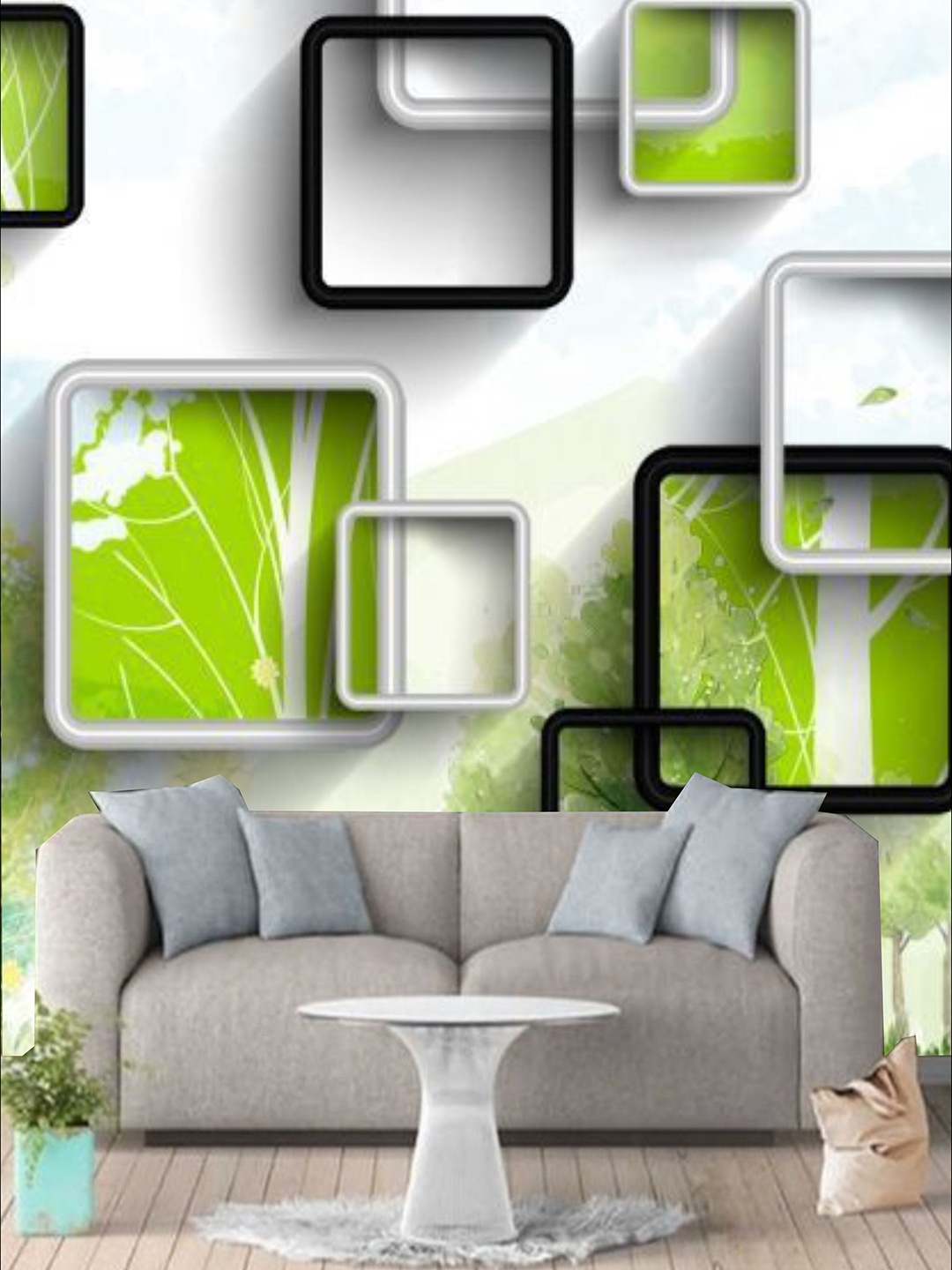 

KSHIRSA Green Abstract-Printed Self Adhesive Removable Waterproof Wallpaper