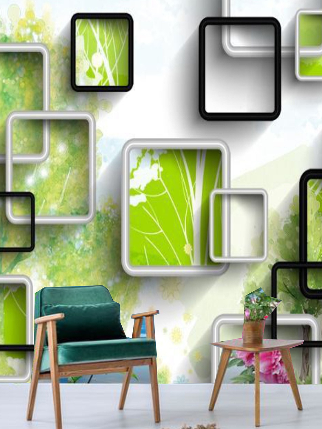 

KSHIRSA Green Abstract Printed Removable Waterproof Self Adhesive Wallpaper