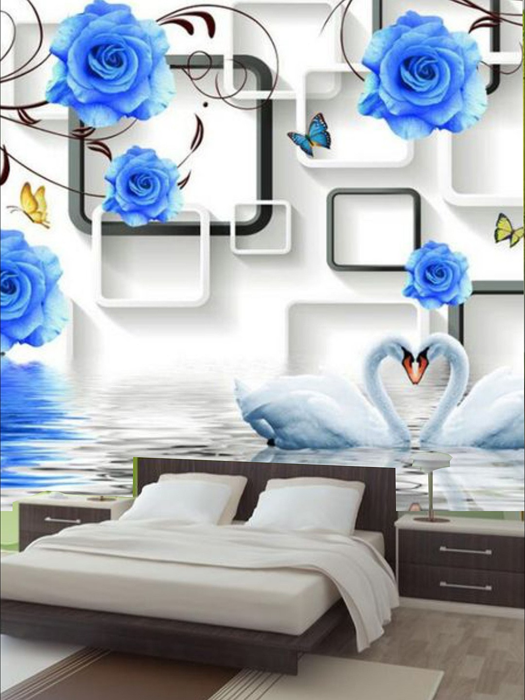 

KSHIRSA Blue Floral Printed Self Adhesive Removable Waterproof Wall Stickers