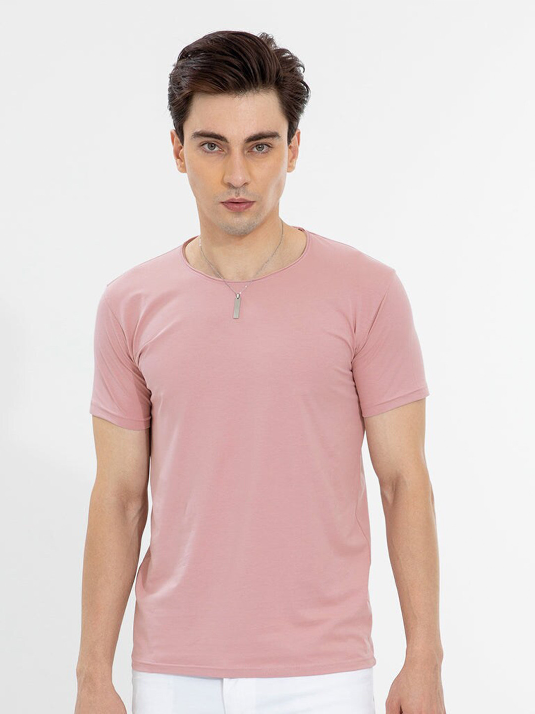 

Snitch Pink Round Neck Slim Fit T-shirt