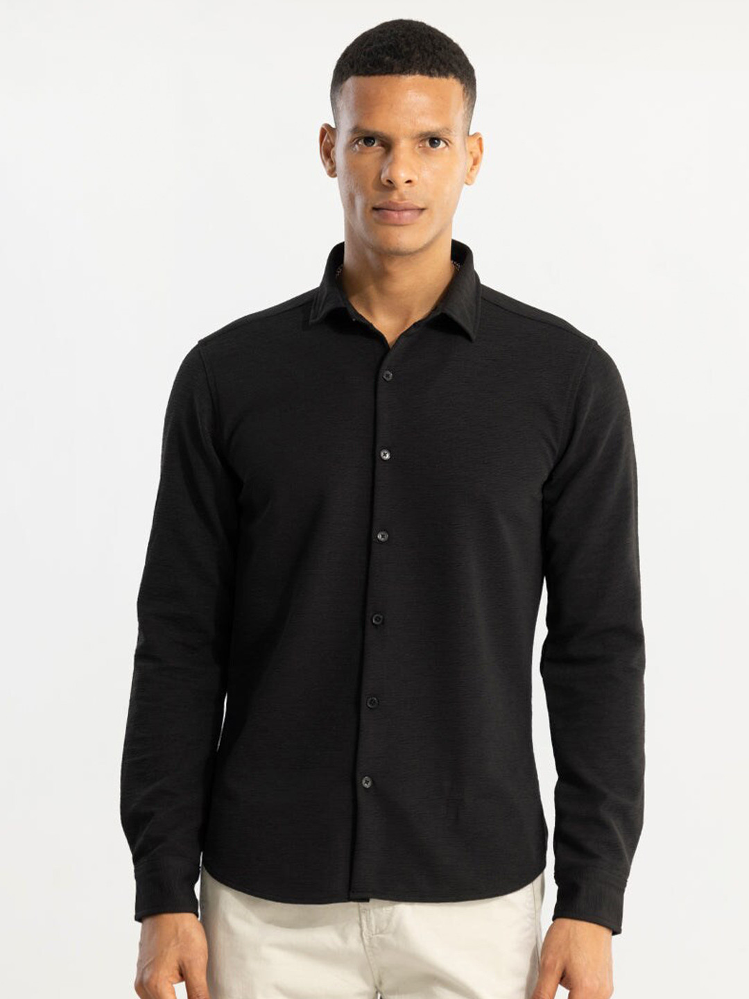 

Snitch Spread Collar Classic Slim Fit Casual Shirt, Black