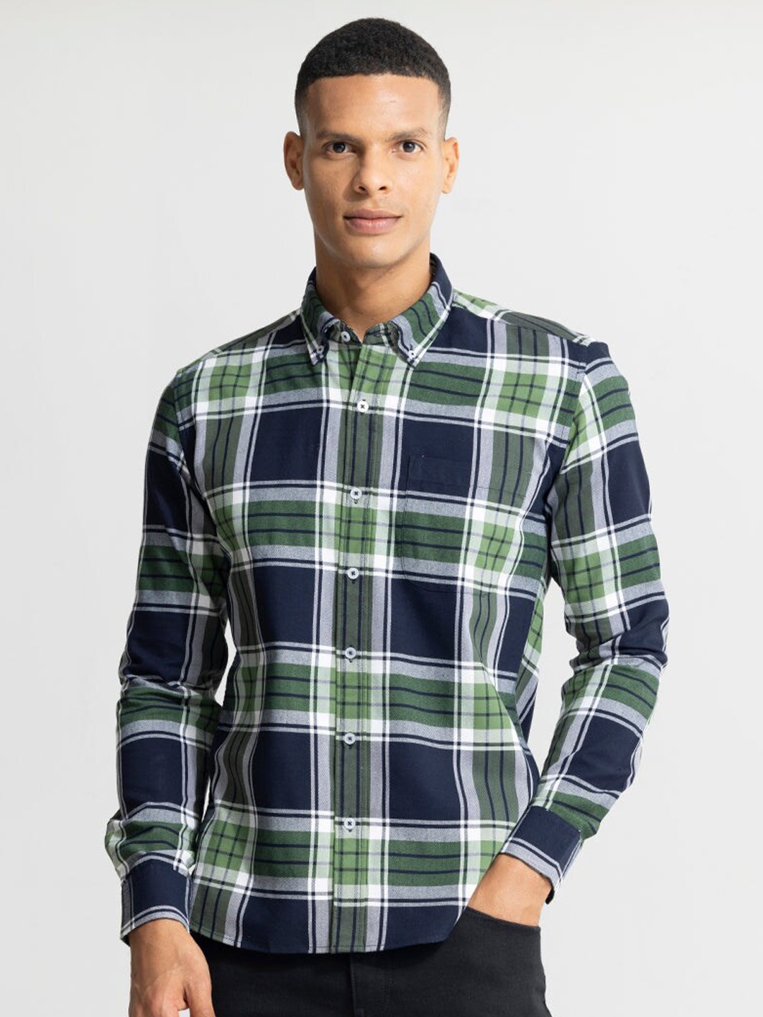 

Snitch Tartan Checks Classic Slim Fit Checked Casual Shirt, Navy blue