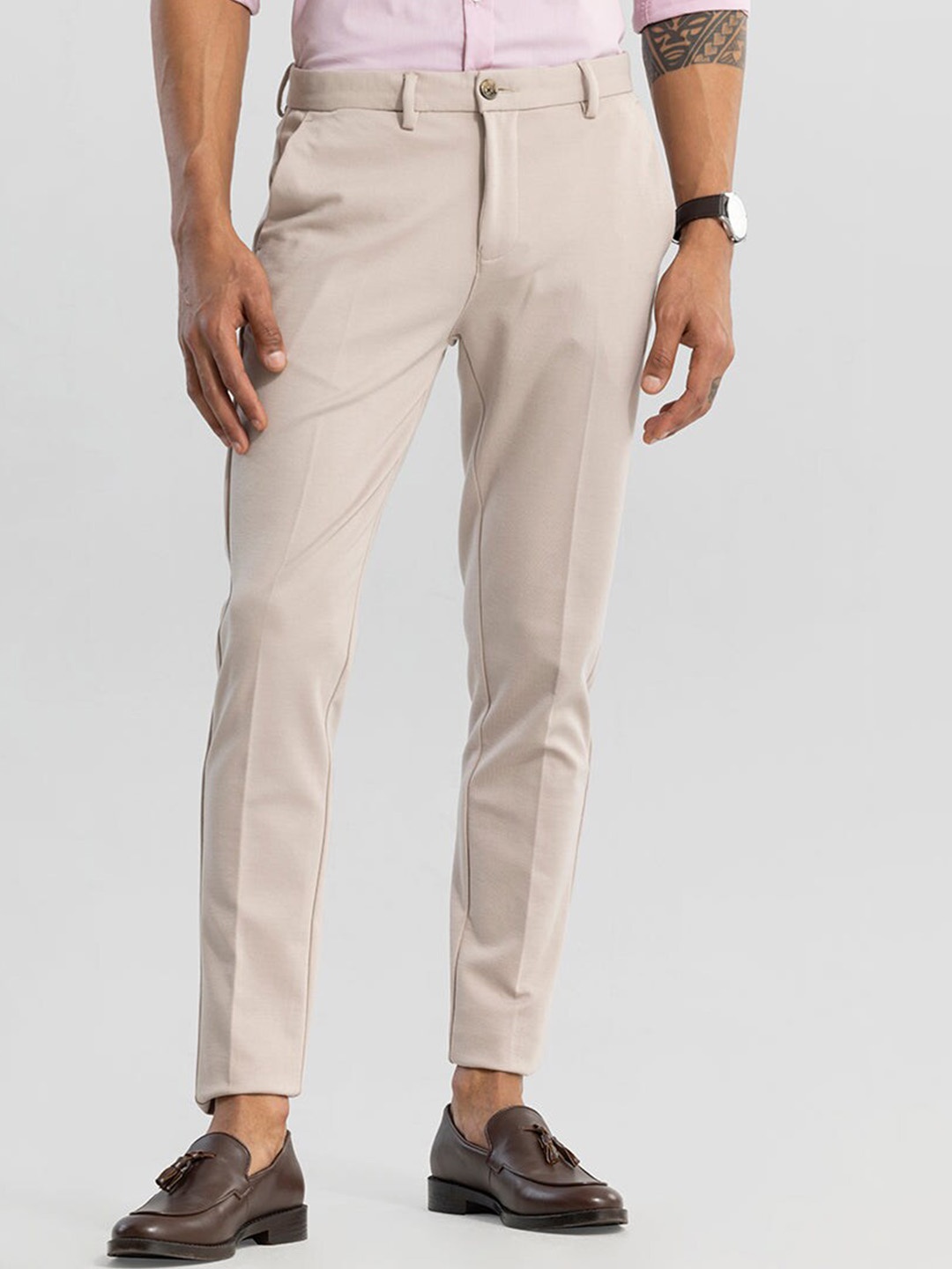 

Snitch Men Beige Slim Fit Regular Trousers