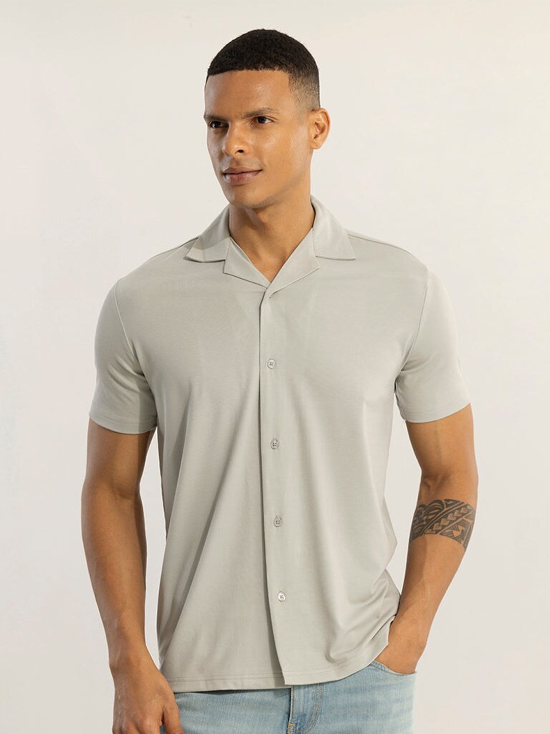 

Snitch Classic Slim Fit Cuban Collar Casual Shirt, Grey