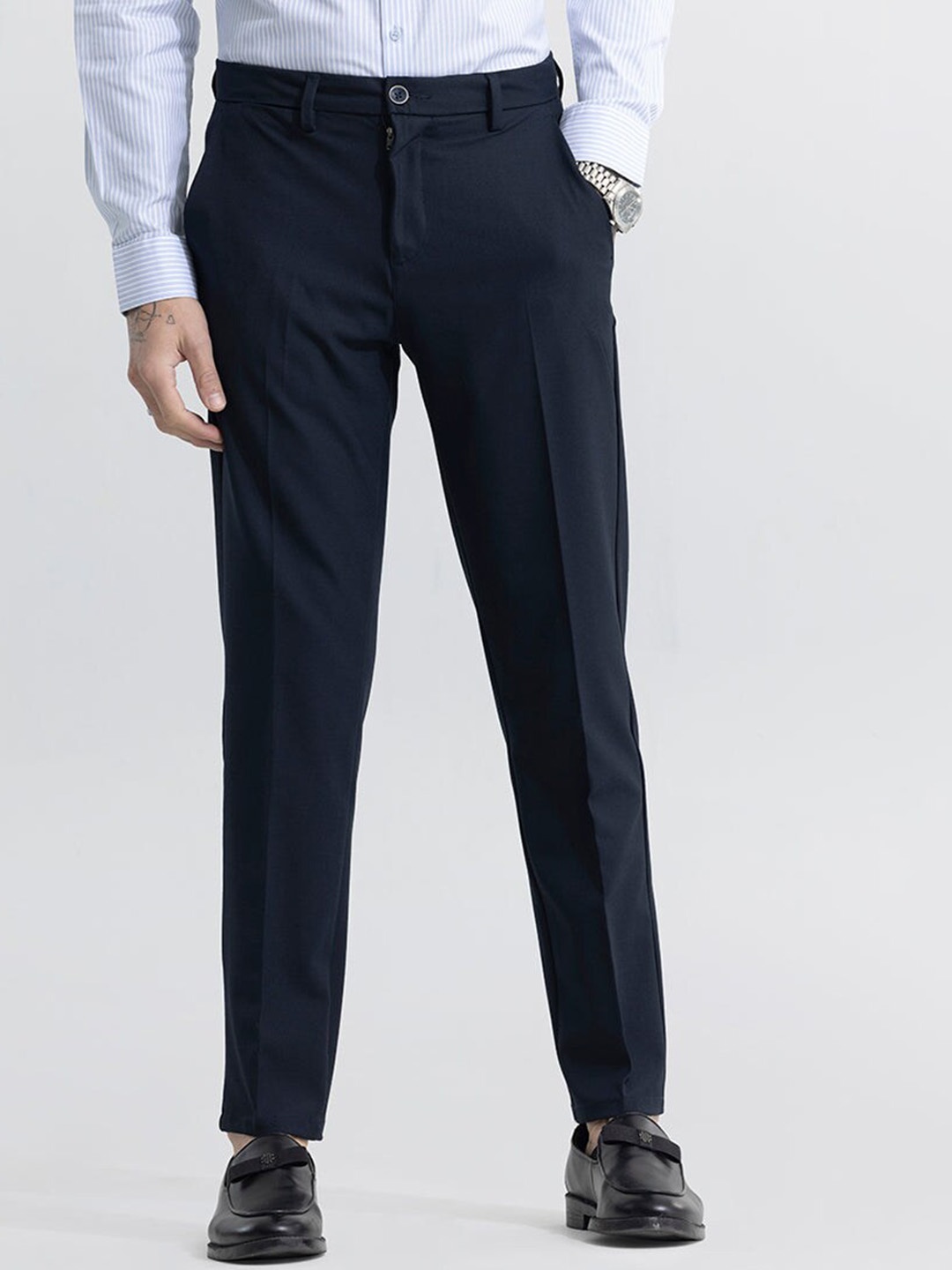 

Snitch Men Navy Blue Slim Fit Formal Trousers