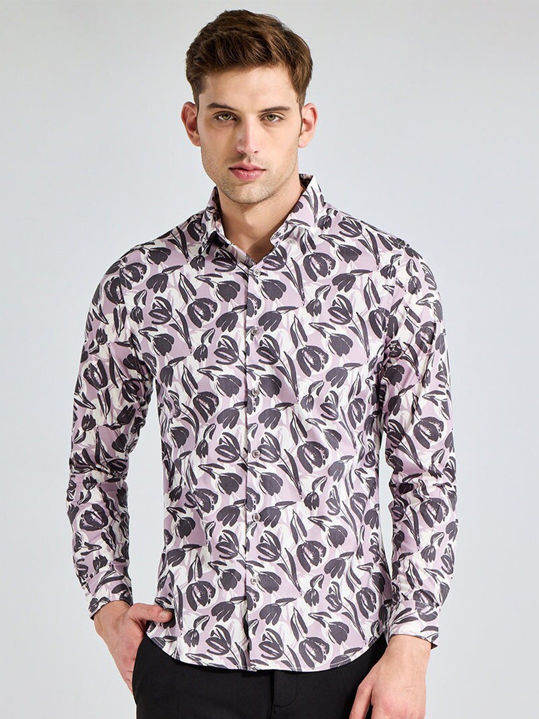 

Snitch Mauve Classic Slim Fit Floral Printed Casual Shirt