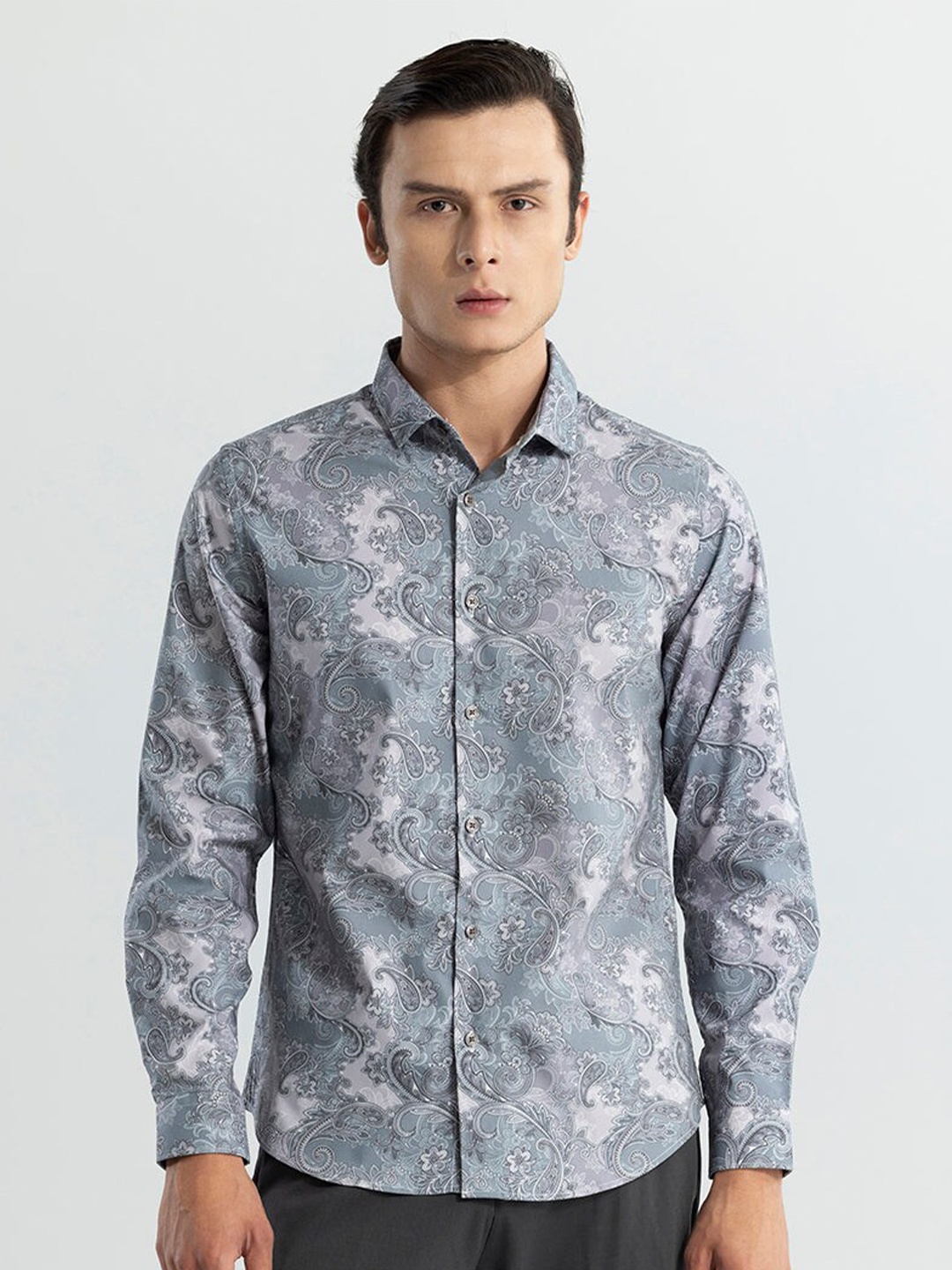 

Snitch Paisley Printed Classic Slim Fit Casual Shirt, Grey