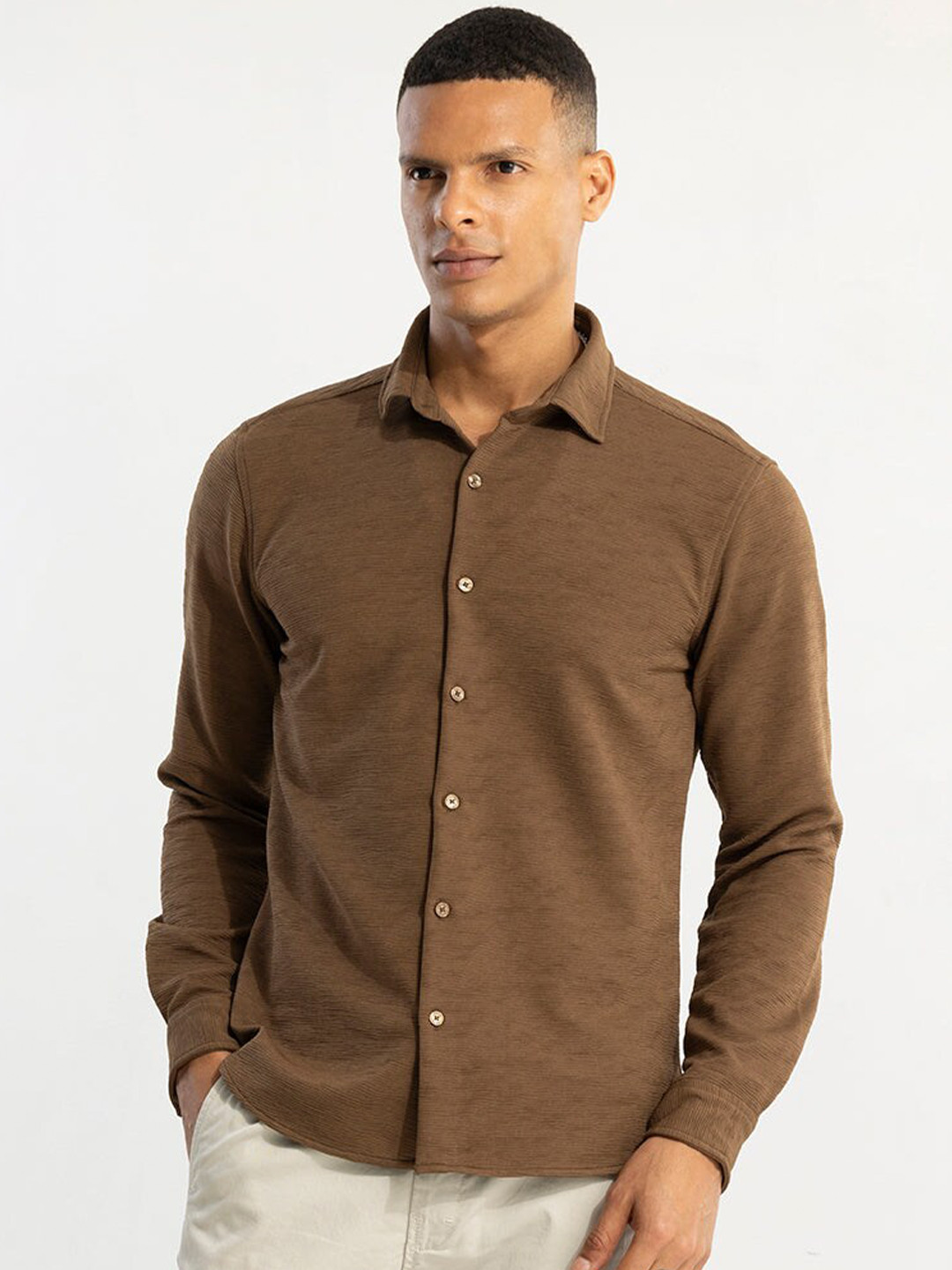 

Snitch Brown Classic Slim Fit Casual Shirt