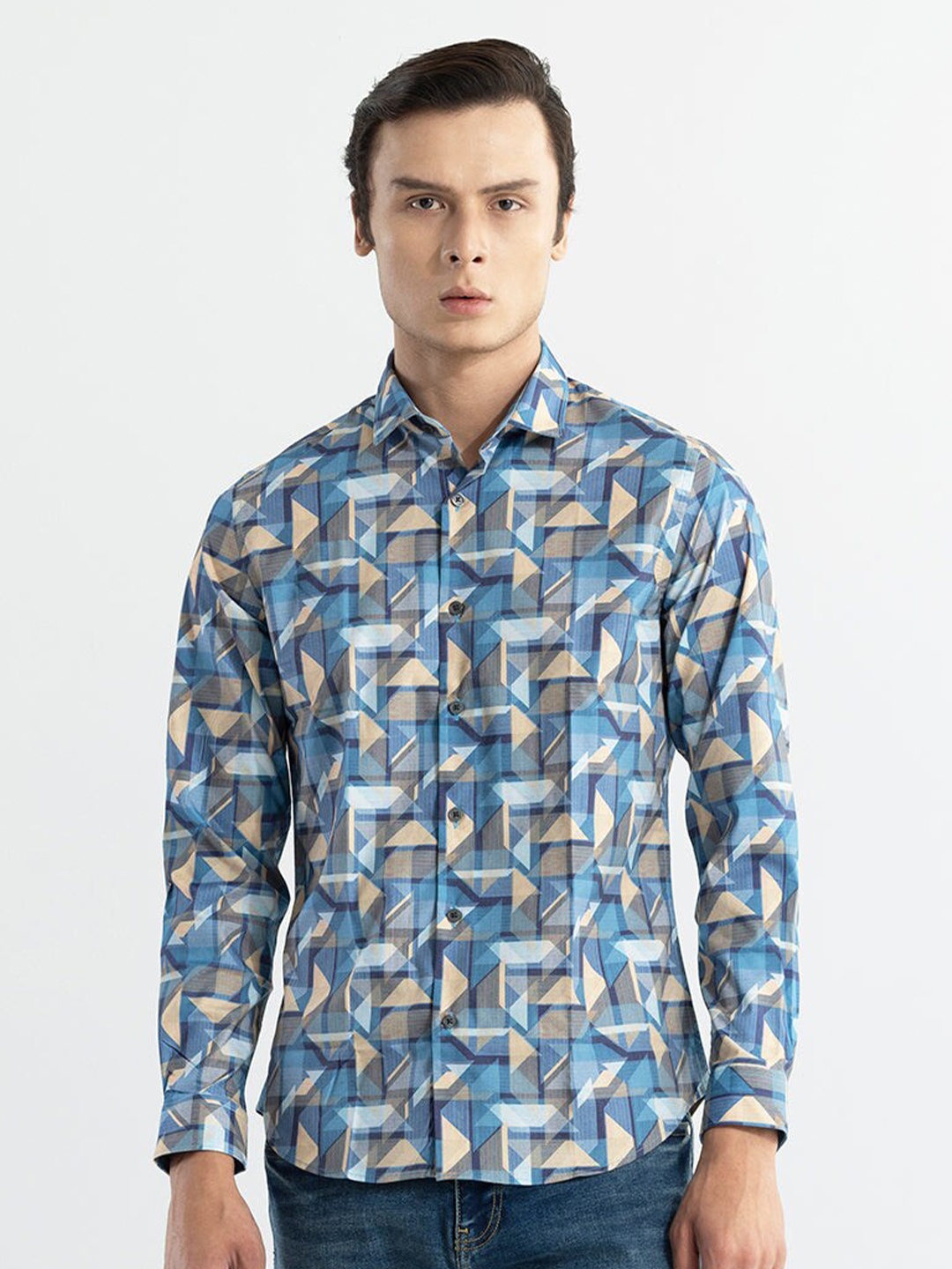 

Snitch Blue Classic Slim Fit Printed Casual Shirt
