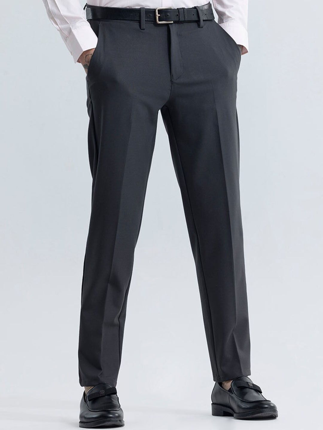 

Snitch Men Slim Fit Formal Trousers, Grey