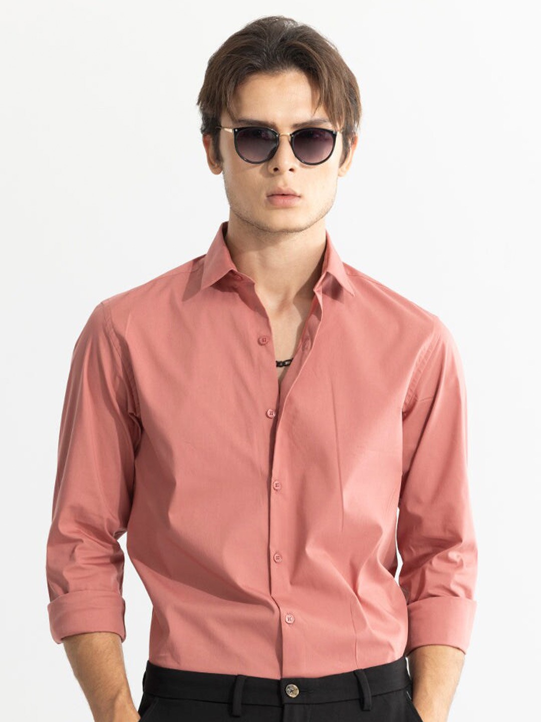 

Snitch Red Spread Collar Classic Slim Fit Cotton Casual Shirt
