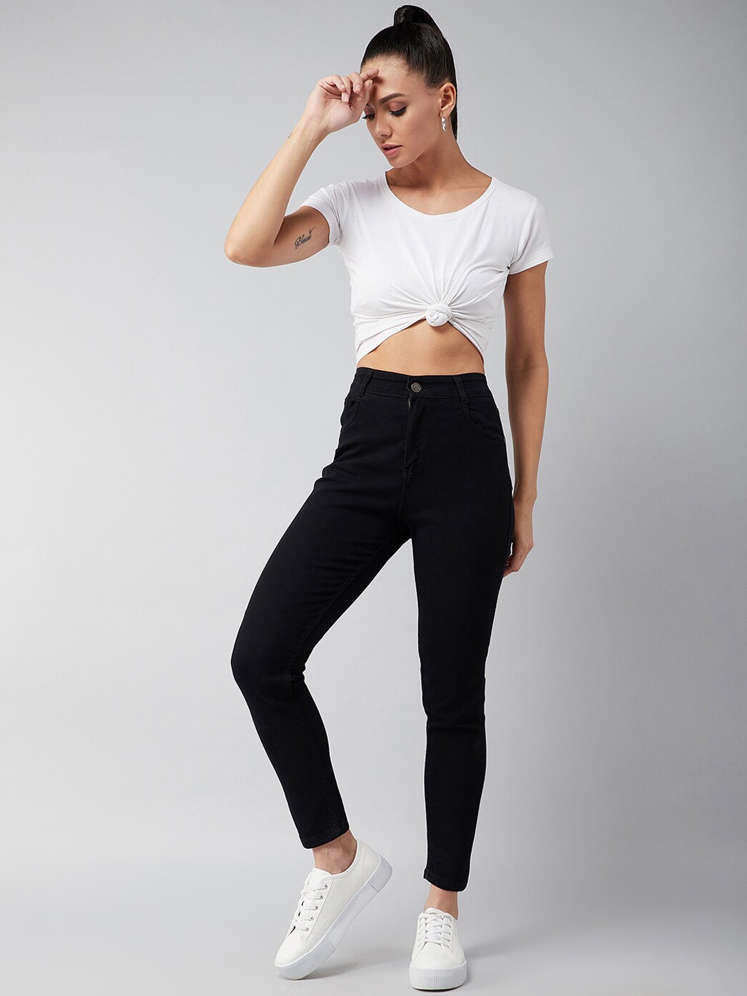 

DOLCE CRUDO Women Black Skinny Fit High-Rise Stretchable Jeans