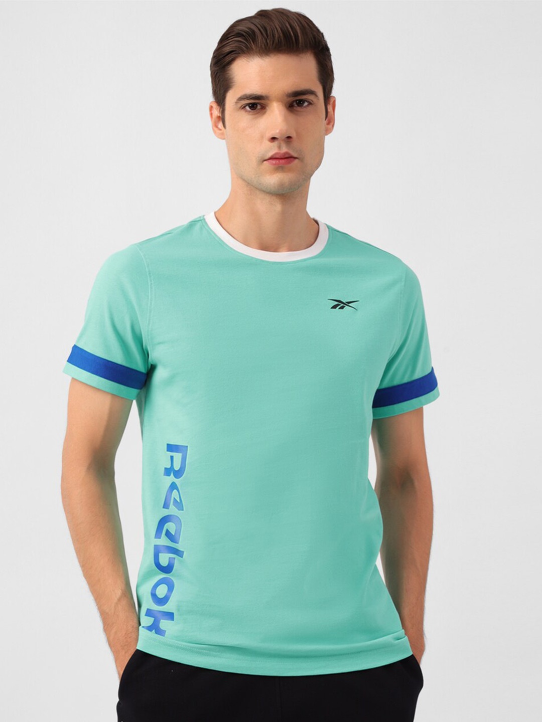 

Reebok Wce 2 Brand Logo Printed Round Neck Pure Cotton Slim-Fit T-Shirt, Sea green