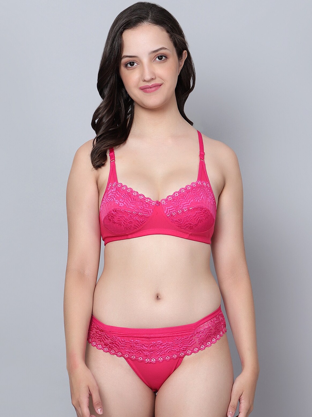 

Aimly Non-Wired Non Padded Mid-Rise Cotton Lace Lingerie Set, Magenta