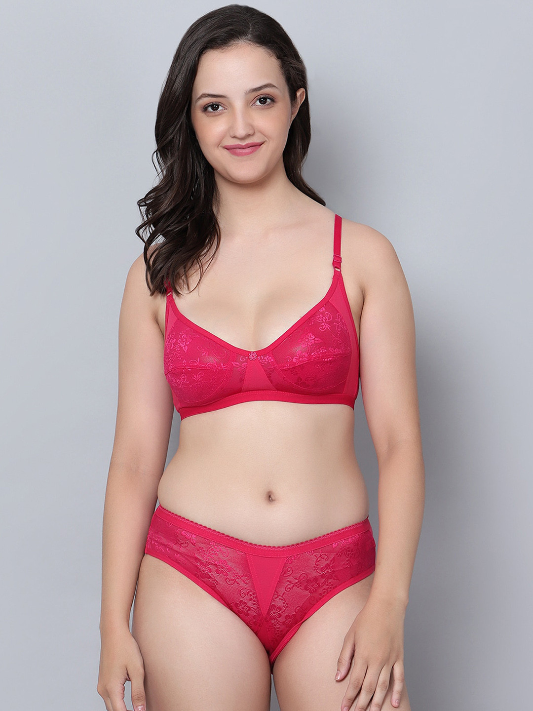 

Aimly Self-Design Cotton Lace Lingerie Set, Magenta