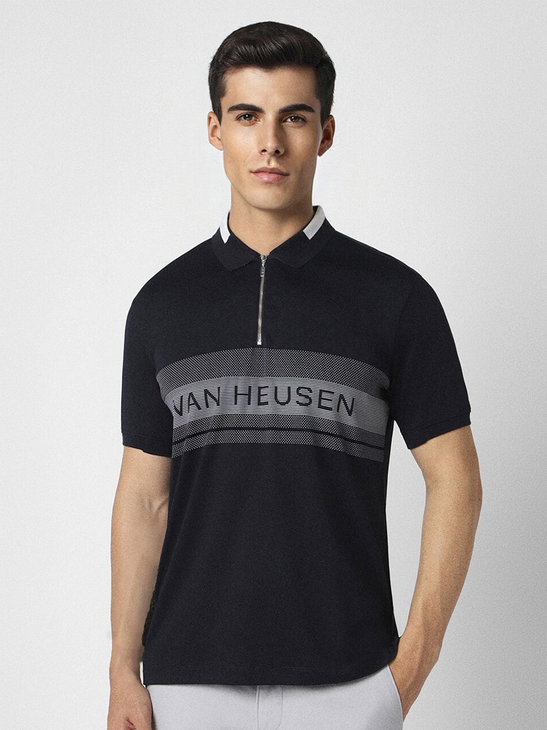 

Van Heusen Sport Brand Logo Printed Polo Collar Cotton T-shirt, Black