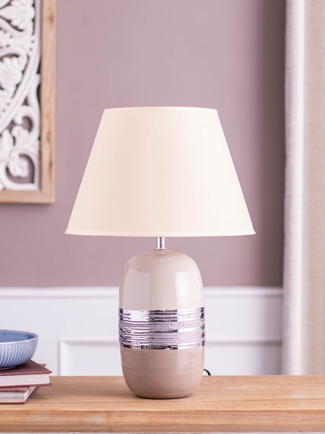 

THEDECORKART White Ceramic Frustum Table Lamp