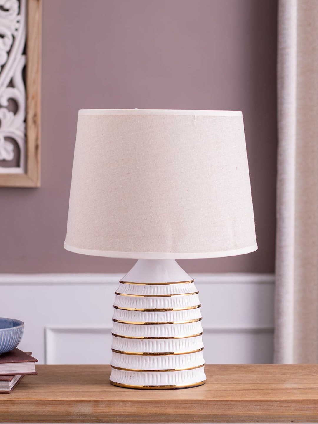 

THEDECORKART White Ceramic Frustum Table Lamps