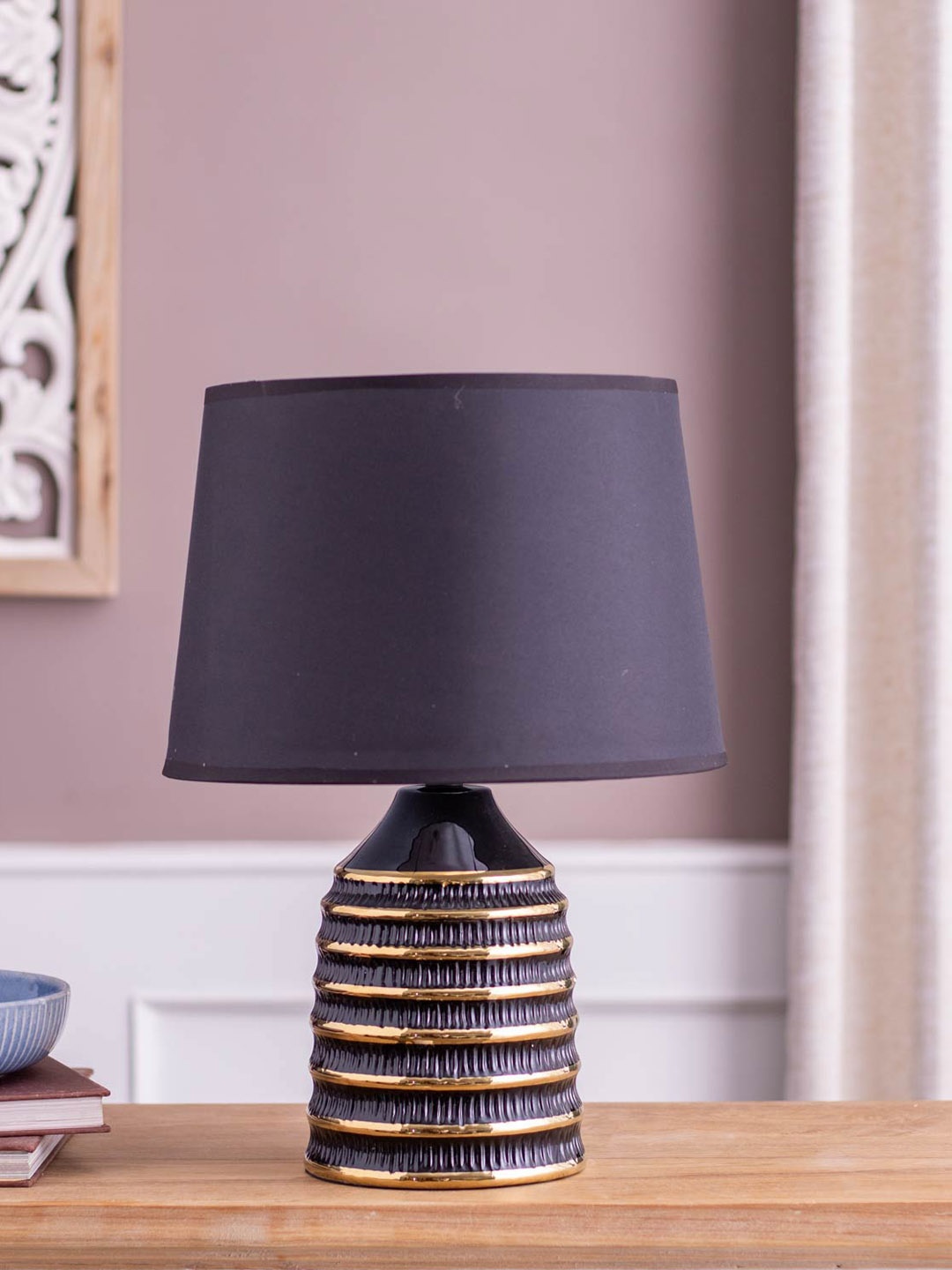 

THEDECORKART Black & Gold Toned Ceramic Frustum Table Lamp