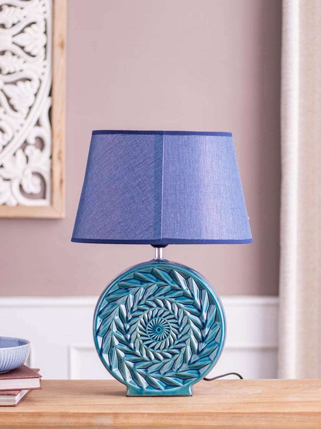

THEDECORKART Blue Frustum Shaped Ceramic Table Lamp